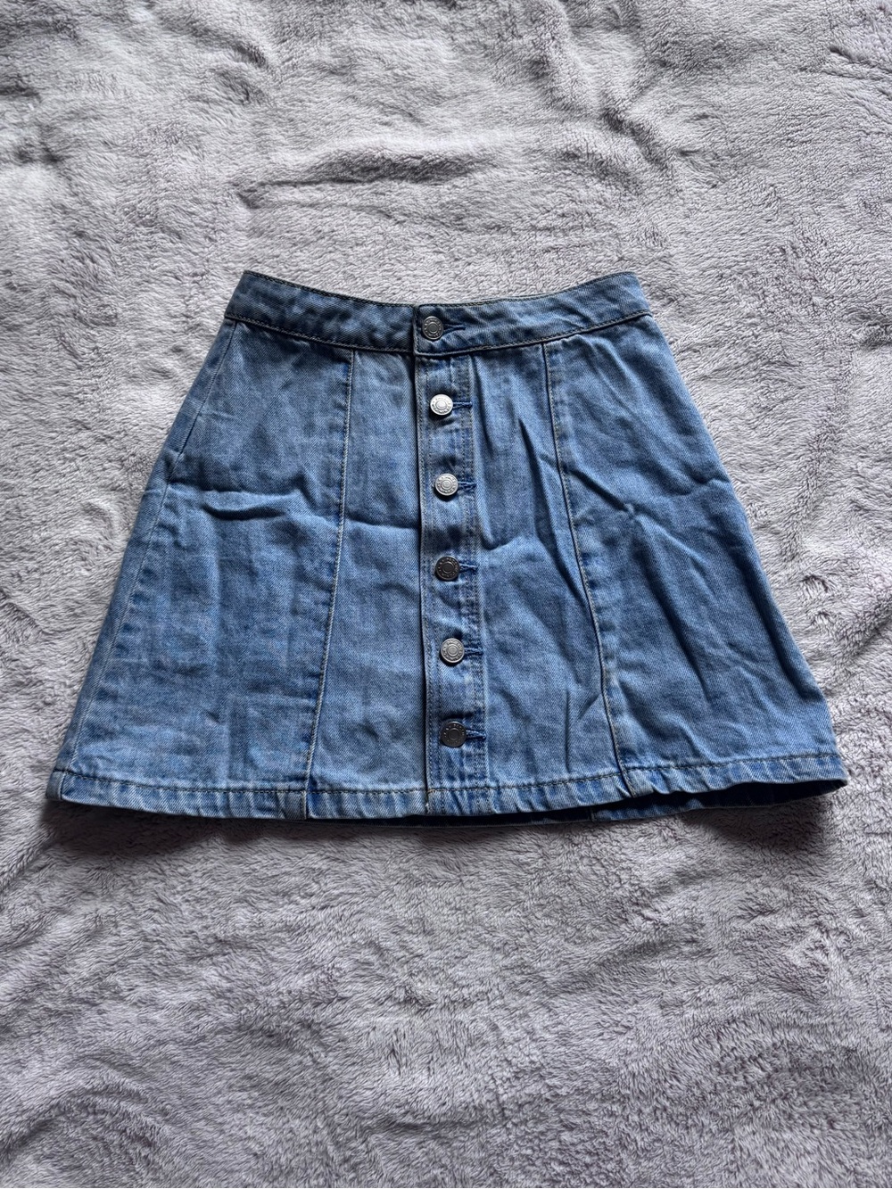 PacSun Light Blue Button-Front A-Line Denim Skirt